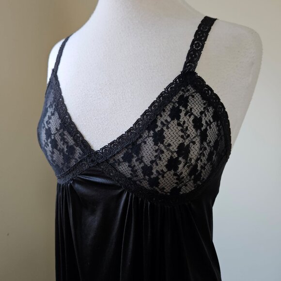 Vintage 70s Black Lace Sexy Slip Dress Nightgown Nylon Lingerie Glam S/M USA - Picture 3 of 6